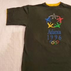 Vintage 90s XL Atlanta 1996 Olympics Games Art Logo T Shirt Sports Ringer Salem