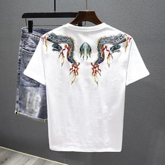Men’s Dragon Embroidered T-Shirt Casual Short Sleeve Summer Ethnic Style Top