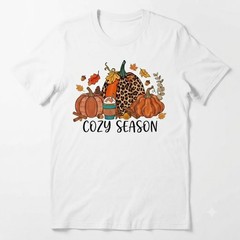Cozy Season Autumn Pumpkin Latte Leopard Print Fall Graphic T-shirt