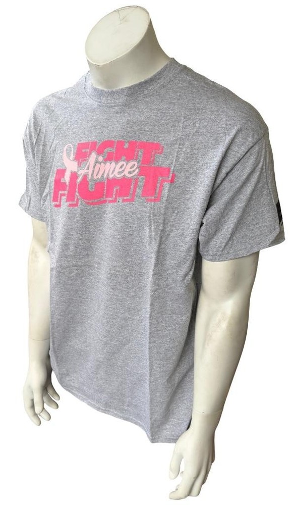 Gildan Men’s Breast Cancer Awareness Aimee Fight Graphic Gray Shirt Size Large