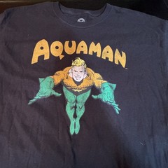 DC Comics Aquaman Graphic Black Cotton T-Shirt Men’s XL 23” Pit To Pit New