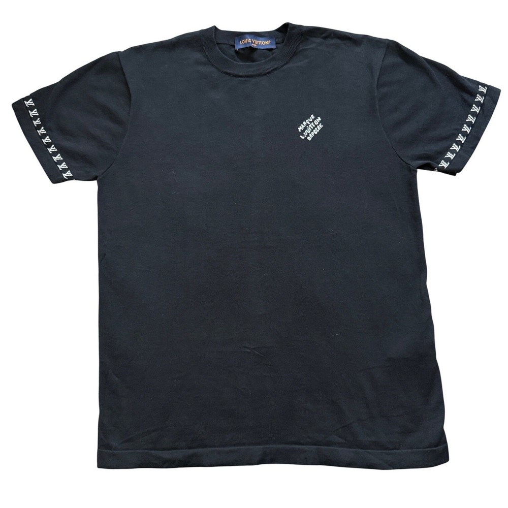 Louis Vuitton Mens Black Monogram Cuff Logo T-Shirt RM242MQ Z34 HRN42W Small