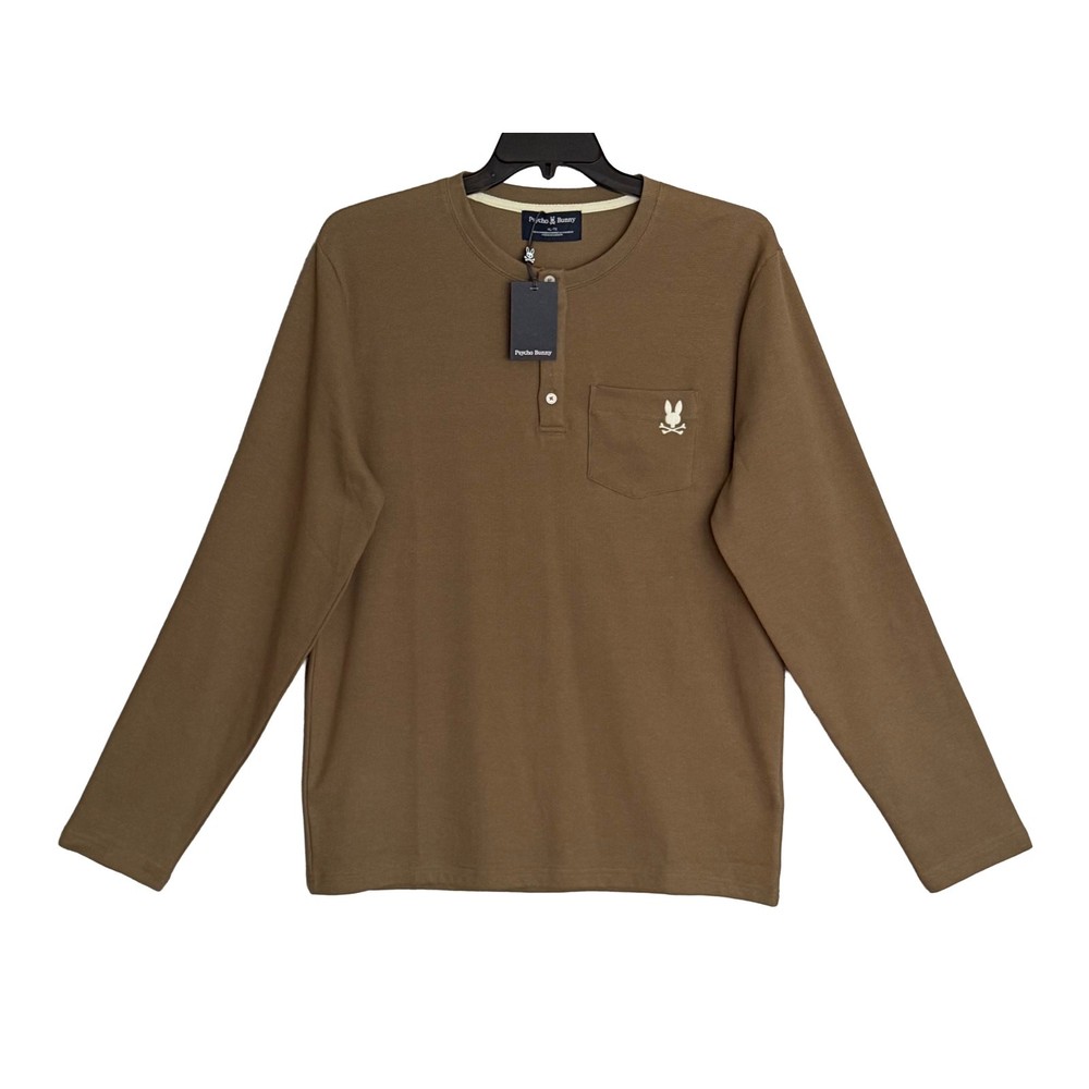 Psycho Bunny Henley T-Shirt Men’s XL Long Sleeve Chest Pocket Dusky Green NWT