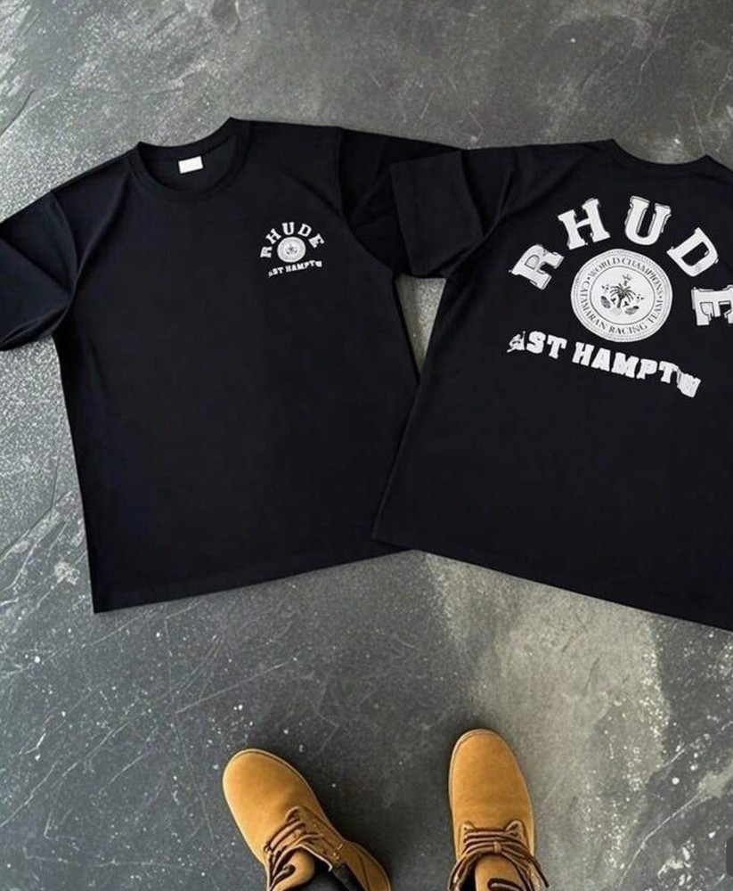 RHUDE Men’s M Black Crew Neck Short Sleeve East Hampton Logo Graphic T-Shirt