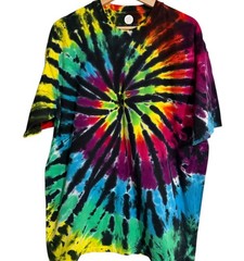 Liquid Blue Rainbow Spiral Tie Dye Shirt XL Black Web Spider Psychedelic Tee
