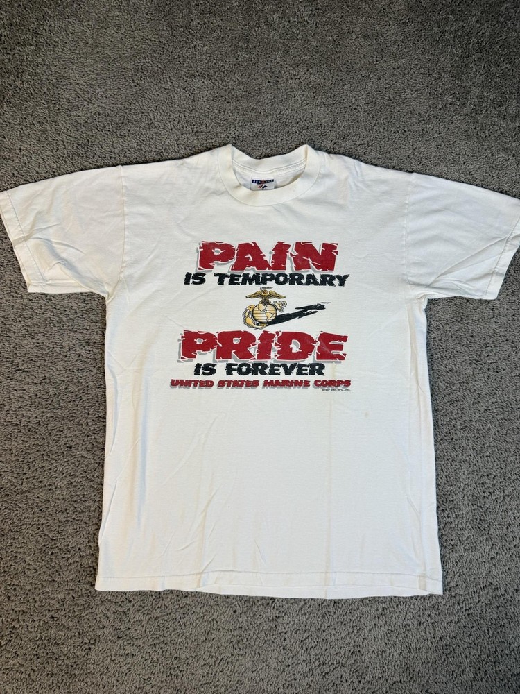 Vintage US Marine Corps USMC Shirt Mens M White Pain Pride Graphic 90s