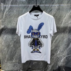 New Fashion Hot Drill Rabbit Cartoon Rhinestones Trend Summer Luxury Men T-Shirt