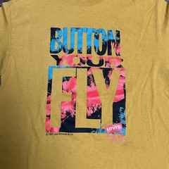 Vintage Levi’s Button Your Fly Shirt Mens Medium Yellow 501 1991 90s Graphic Tee