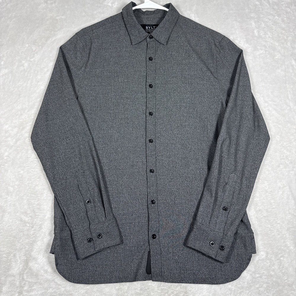Bylt Vista Long Sleeve Button Down Heathered Charcoal Size Medium