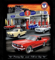 Joe Blow T’s Ford Mustang Gas Station Men’s Black T-Shirt Pony Up 1st Gen