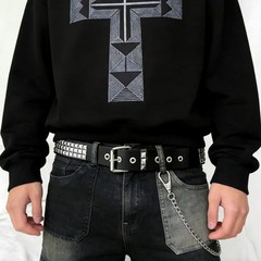 Mens Studded Belts with Pant Chain Pyramid Rivets Studs Y2K Leather Waist Bel…