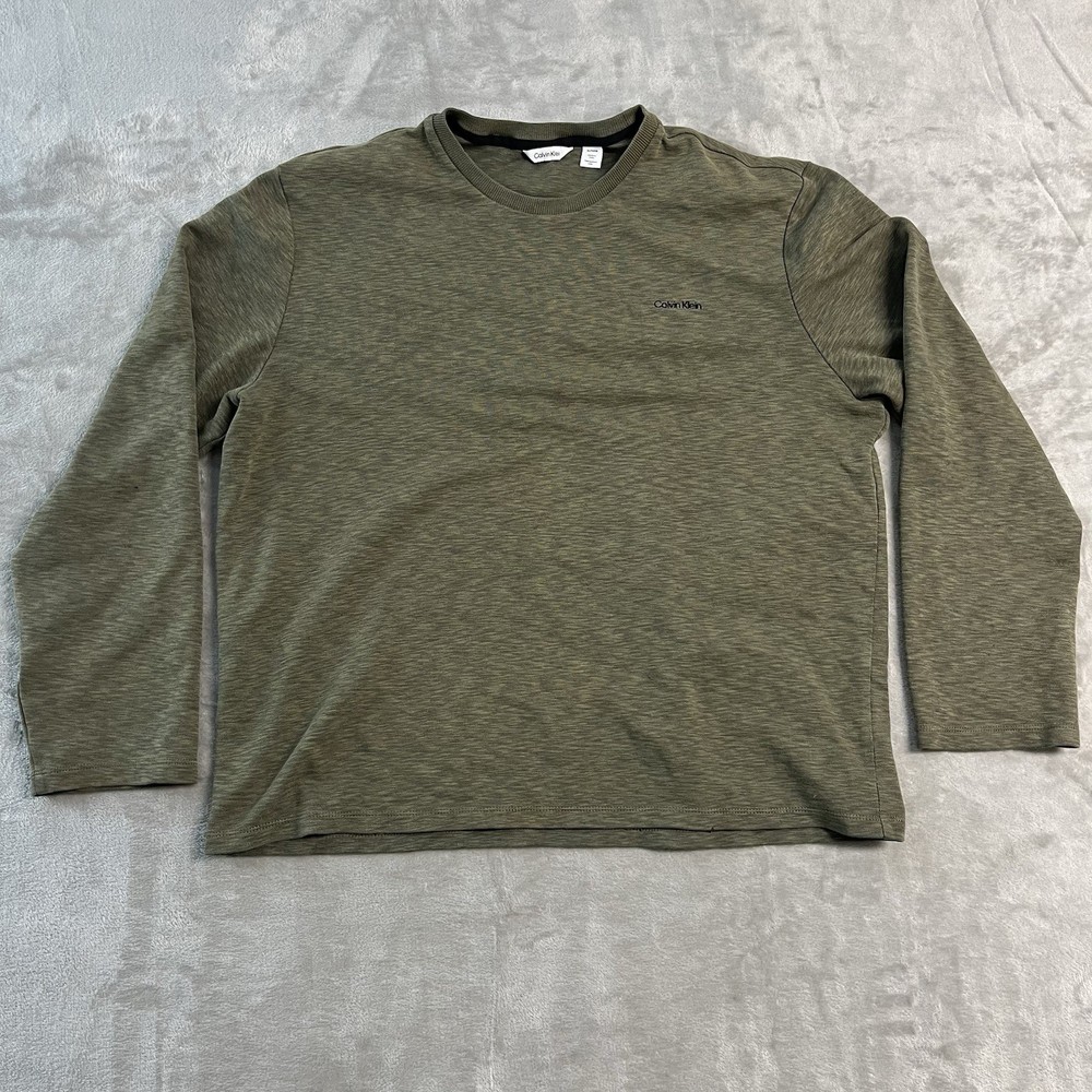 Calvin Klein Long Sleeve Shirt Mens XL Olive Green Heather Crewneck Cotton Blend