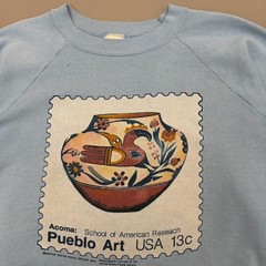 Vintage 90s Pueblo Art School Sweatshirt Blue Raglan Polycotton Painting Size L