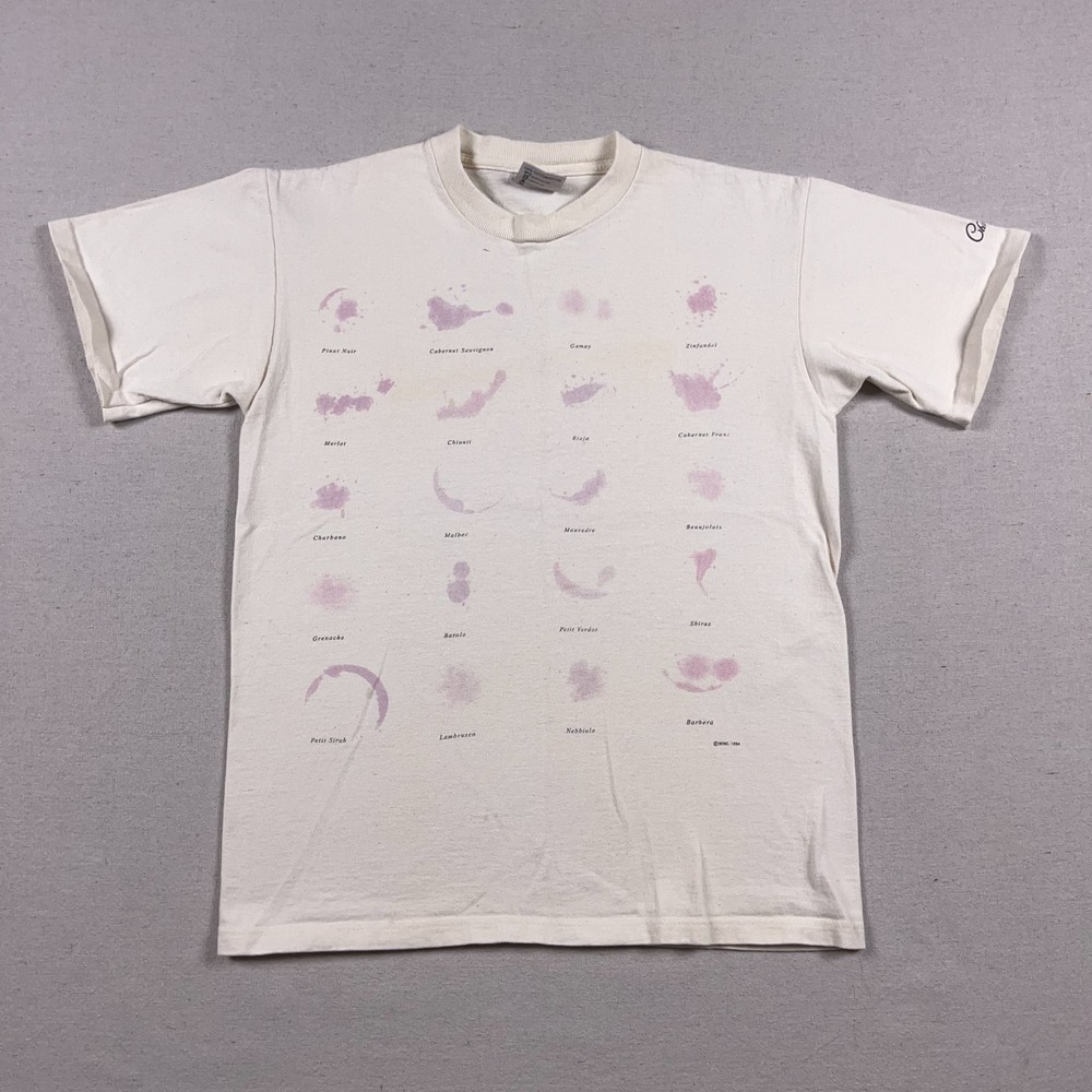 Vtg Wine Stain T Shirt Mens Medium Heavyweight Ivory Single Stitch MINC USA 90s