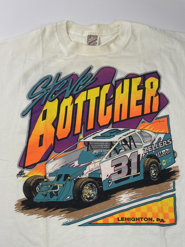 Vintage Steve Bottcher Shirt Mens 2XL White 31 Dirt Track Racing 90s Tee