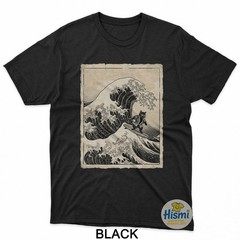 Funny Cat Surfing Japanese Art Kitten Anime Graphic Vintage T-Shirt
