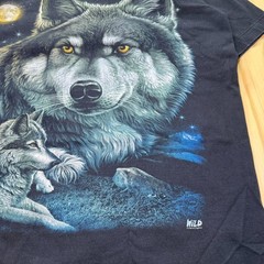 Vintage 90s Wild Wolf Double Sided Graphic T-Shirt Black Nature Mens Size Medium