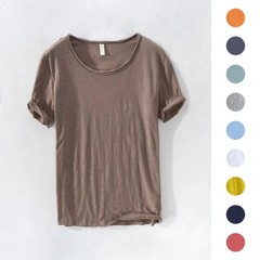 Retro Raw Edge T-Shirt for Men, 100% Cotton, Lightweight,Breathable,Slim-fit