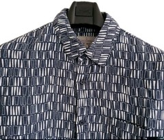 Seasalt Men’s Shirt Medium Blue Heron Short Sleeve Linen Collage Lines “Inkwell”