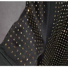 New Men Cotton Hot Drilling Polka Dot Rhinestones Black T-Shirt Short Sleeve