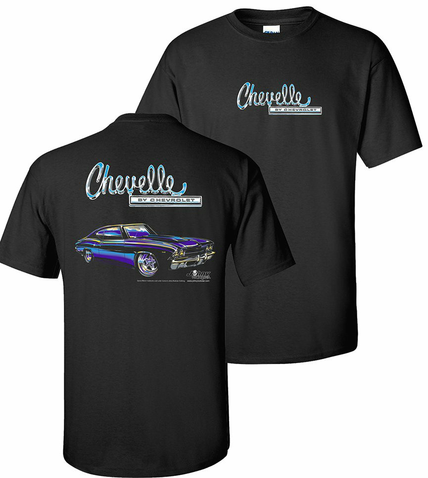 Chevelle T-Shirt – Black w/ 1969 Blue Chevy Car & “Chevelle by Chevrolet” Script