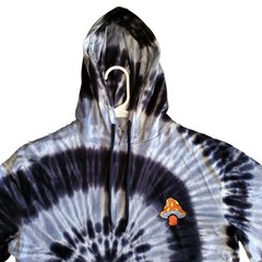 Tie Dye Hoodie Shirt Mushroom Embroidered Black Gray Spiral Cotton Size L
