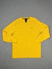 Polo Ralph Lauren Shirt Mens XL Yellow Waffle Knit Long Sleeve Crew Neck