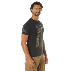 Distressed US Flag Athletic Fit T-Shirt Men’s Black With Camo American Flag Tee