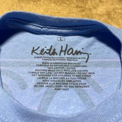 Keith Haring Graphic T Shirt Mens L Blue Pink Three Eyed Face Pop Art Tee