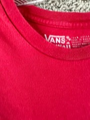 Vans Shirt Mens Large Red Blue Hawaiian Maui Sunset Palm Island Casual FLAW