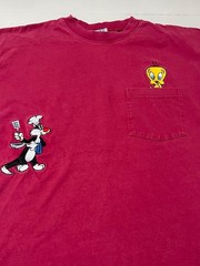 VINTAGE ACME LOONEY TUNES BURGANDY GRAPHIC POCKET T-SHIRT TWEETY BIRD SIZE L