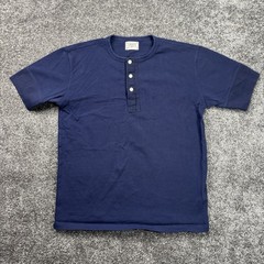 Vintage The Bronson Mfg Henley T-Shirt Mens XL Navy Blue Cotton Short Sleeve