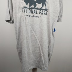 Columbia Men’s Graphic XXL Top Short Sleeve Shirt T-Shirt Gray Yellowstone NP