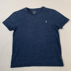 Polo Ralph Lauren Shirt Mens Medium Blue Custom Slim Fit V Neck Soft Cotton