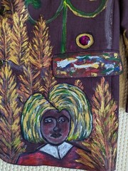 Artisan OOAK Upcycled Hand painted Blazer Jacket Colorful People Jewels 23″ PTP