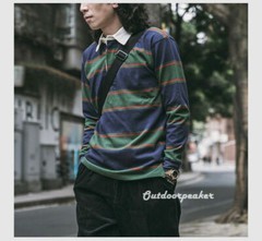 NON STOCK Retro Men Long Sleeve Shirts Collar Casual Striped Button-Up Collar