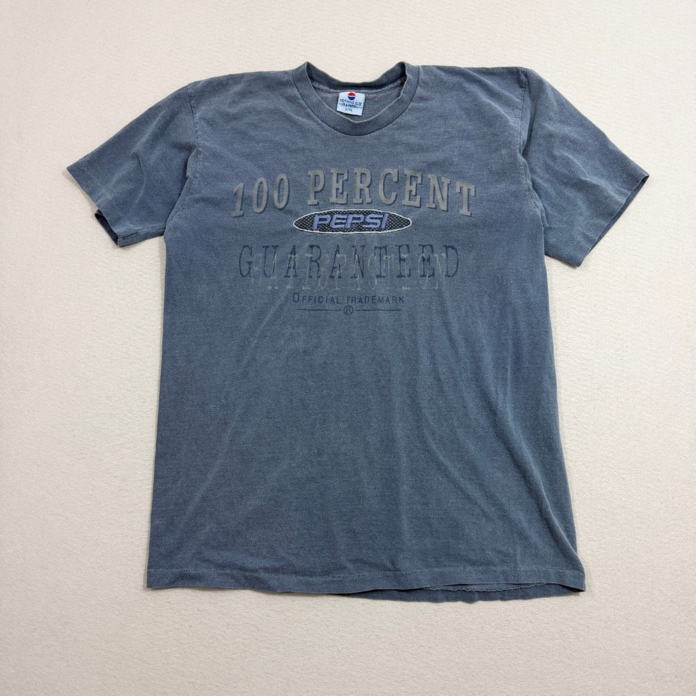 Vintage Pepsi 100 Percent Guaranteed Promo Shirt Men’s L/XL Blue Faded 90s