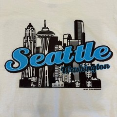 Fruit of the Loom Seattle Washington Skyline Graphic T-Shirt White Mens XL VTG