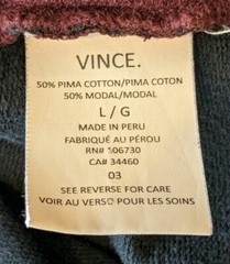 Vince T-Shirt Mens Burgundy Navy Colorblock SS Micro Ribbed Crewneck – L