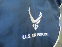 U S Air Force Jacket Blue with Stitched Letters and Silver Reflective Stripes L