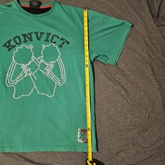 Vintage Y2K Akon Konvict Apparel Graphic T Shirt Size L Cotton Beaded Accents