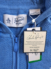 Penguin Hoodie Sweater Long Sleeve Mens Blue Large Zip Up Pockets $125 NWT