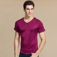 Men 100% Mulberry Silk Knitted V Neck T Shirts Underwear Short Sleeve Tops Shirt