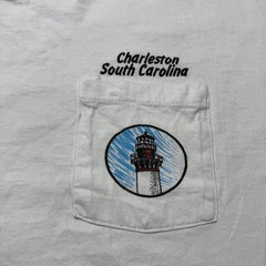 Vintage 90s Coastal Lighthouses Charleston South Carolina Pocket Shirt USA Large