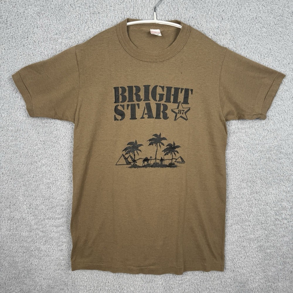 Vintage 80s Exercise Bright Star T-Shirt Military Brown Size M Made in USA