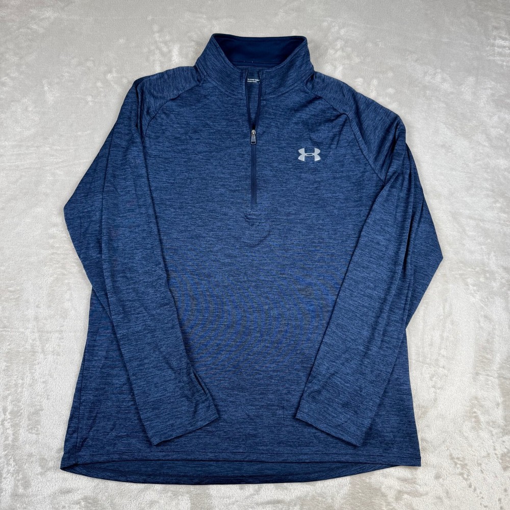 Under Armour Mens L 1/4 Zip Blue Pullover Performance Loose Heatgear Golf