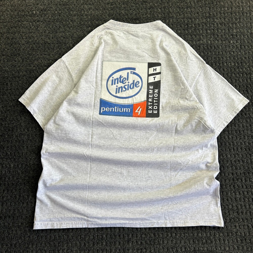 Vintage Intel Inside T Shirt Pentium 4 HT Extreme Edition y2k XL Gray PC Compute