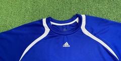 Adidas T Shirt Mens XL Three Stripes Blue Double Sided Polyester Train Climalite