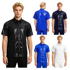 US YiZYiF Men Plastic Work T-shirt Leak Proof Lightweight Turn Down Collar Shirt