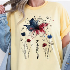 USA 250th Anniversary Comfort Colors Floral Tee, 1776-2026 Patriotic Shirt